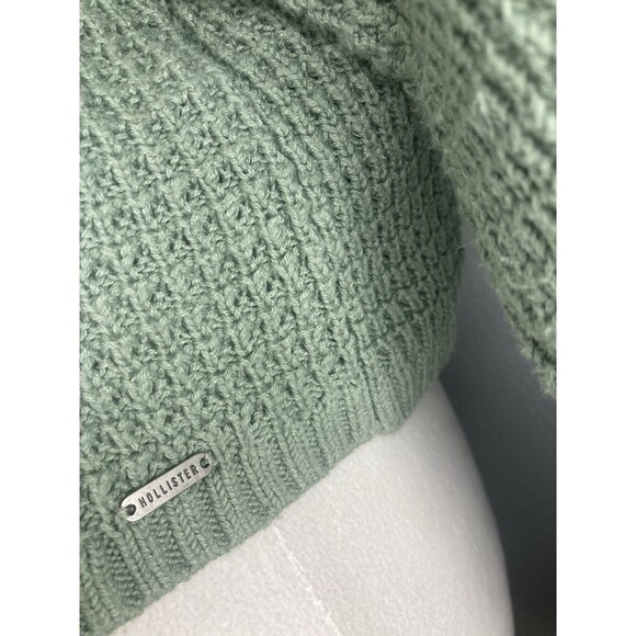Hollister Women’s Size Small Sweater Cropped Green Waffle Knit - Picture 4 of 8